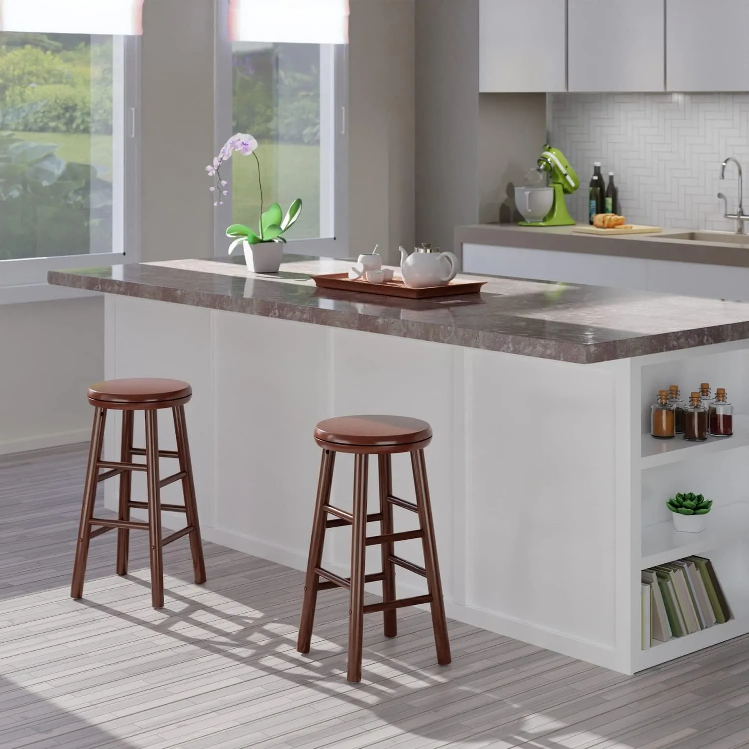 Winsome Shelby 2-Piece Swivel Counter Stools, 25 in, Walnut, Solid Wood