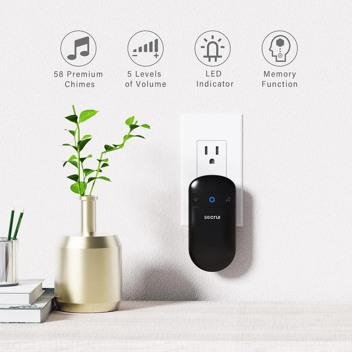 Wireless Doorbell, SECRUI Door bell Over 1000ft Coverage with 2 Plug-In Receivers, 1 Waterproof Push button, 52 Chimes, 110dB loud Sound Colorful LED Flash