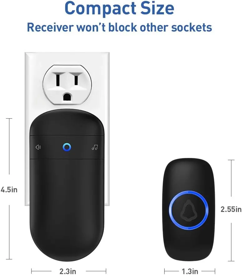 Wireless Doorbell, SECRUI Door bell Over 1000ft Coverage with 2 Plug-In Receivers, 1 Waterproof Push button, 52 Chimes, 110dB loud Sound Colorful LED Flash