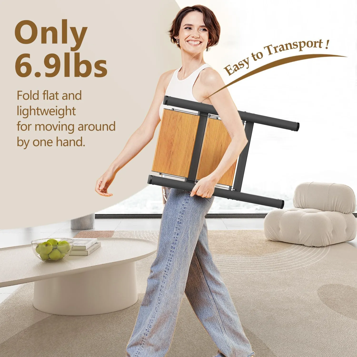 WOA WOA 2 Step Ladder, Foldable Step Stool, Aluminum Lightweight Ladder for Home Kitchen Closet, Anti-Slip Pedals, Ease of Folding, Portable, 300lbs Capacity - Black&Wood Grain
