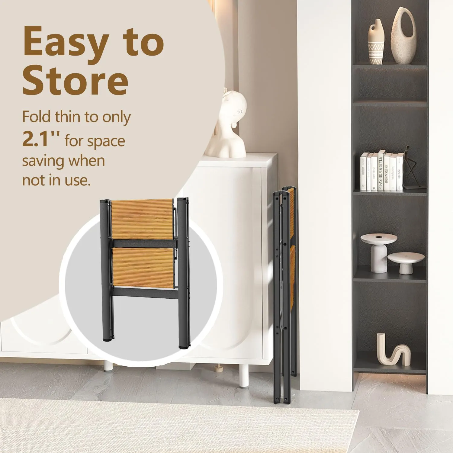 WOA WOA 2 Step Ladder, Foldable Step Stool, Aluminum Lightweight Ladder for Home Kitchen Closet, Anti-Slip Pedals, Ease of Folding, Portable, 300lbs Capacity - Black&Wood Grain