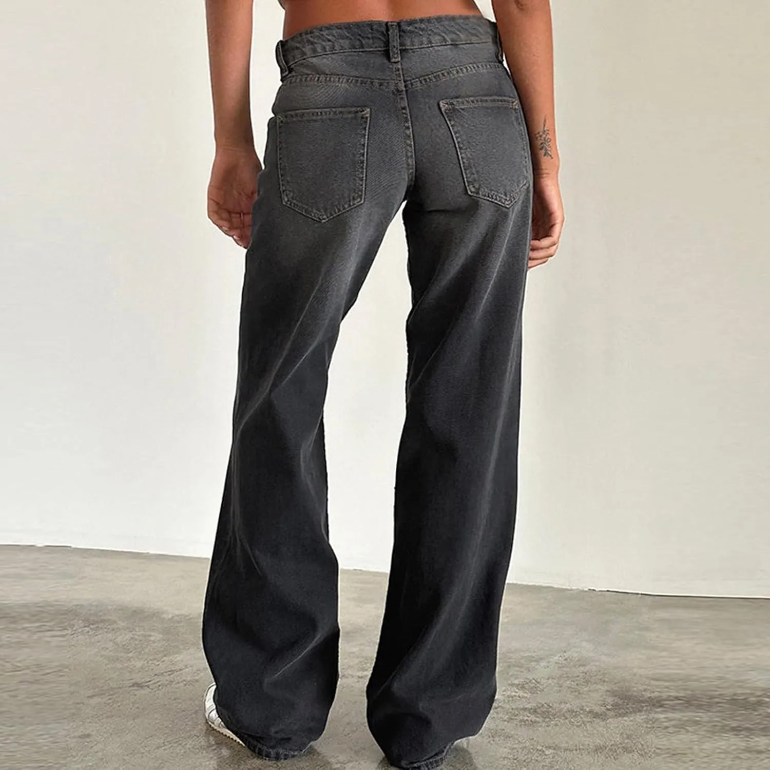 Women Classic Contrast Wash Bootcut Denim Pants, Low Rise Baggy Wide Leg Casual Jeans Fashion Comfy Denim Trousers