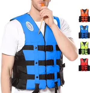Women's Adjustable Life Jacket - Buoyancy Vest with Rescue Whistle & Reflective Strips for Kayaking, Paddle Board, Water Sports (Blue, S)