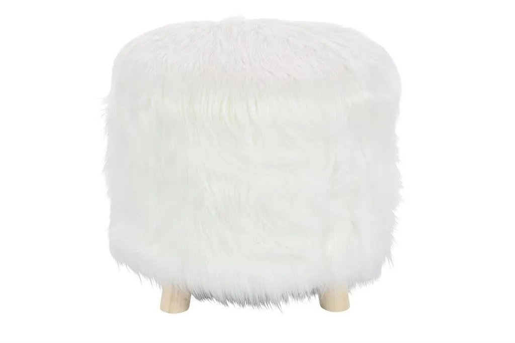 WOOD FAUX FUR FOOT STOOL 19"W, 16"H