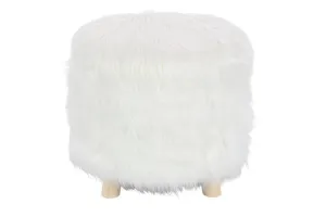 WOOD FAUX FUR FOOT STOOL 19"W, 16"H