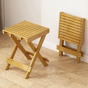 Wood Folding Stool, 16in Compact Portable Camping Stool, Collapsible Shower Stool Bath Chair for Camping Picnic Backyard Bathroom Sauna Kitchen Patio Garden(Original Wood)