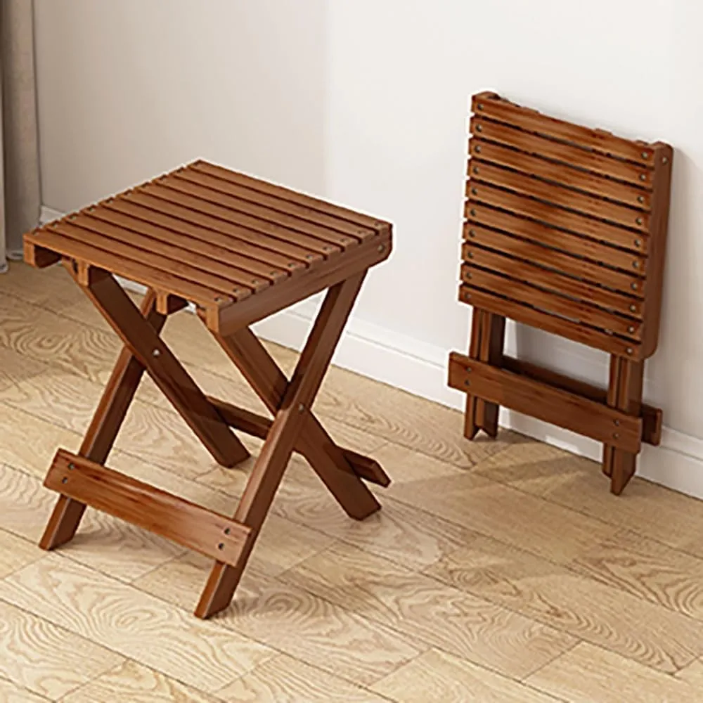 Wood Folding Stool, 16in Compact Portable Camping Stool, Collapsible Shower Stool Bath Chair for Camping Picnic Backyard Bathroom Sauna Kitchen Patio Garden(Walnut)