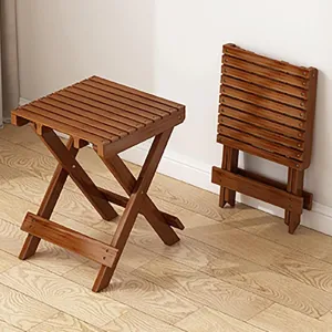 Wood Folding Stool, 16in Compact Portable Camping Stool, Collapsible Shower Stool Bath Chair for Camping Picnic Backyard Bathroom Sauna Kitchen Patio Garden(Walnut)