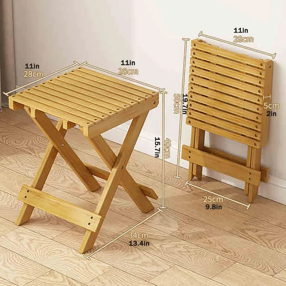 Wood Folding Stool, 16in Compact Portable Camping Stool, Collapsible Shower Stool Bath Chair for Camping Picnic Backyard Bathroom Sauna Kitchen Patio Garden(Walnut)