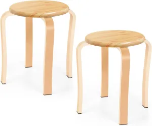 Wood Stools, Set of 2 Wooden Stackable Stool Extra Seating for Kids, Guests, Portable Round 16.5-Inch, Counter Height Stools for Living Room, Backyard, Classroom, Kitchen, Pland Stand, Apartment