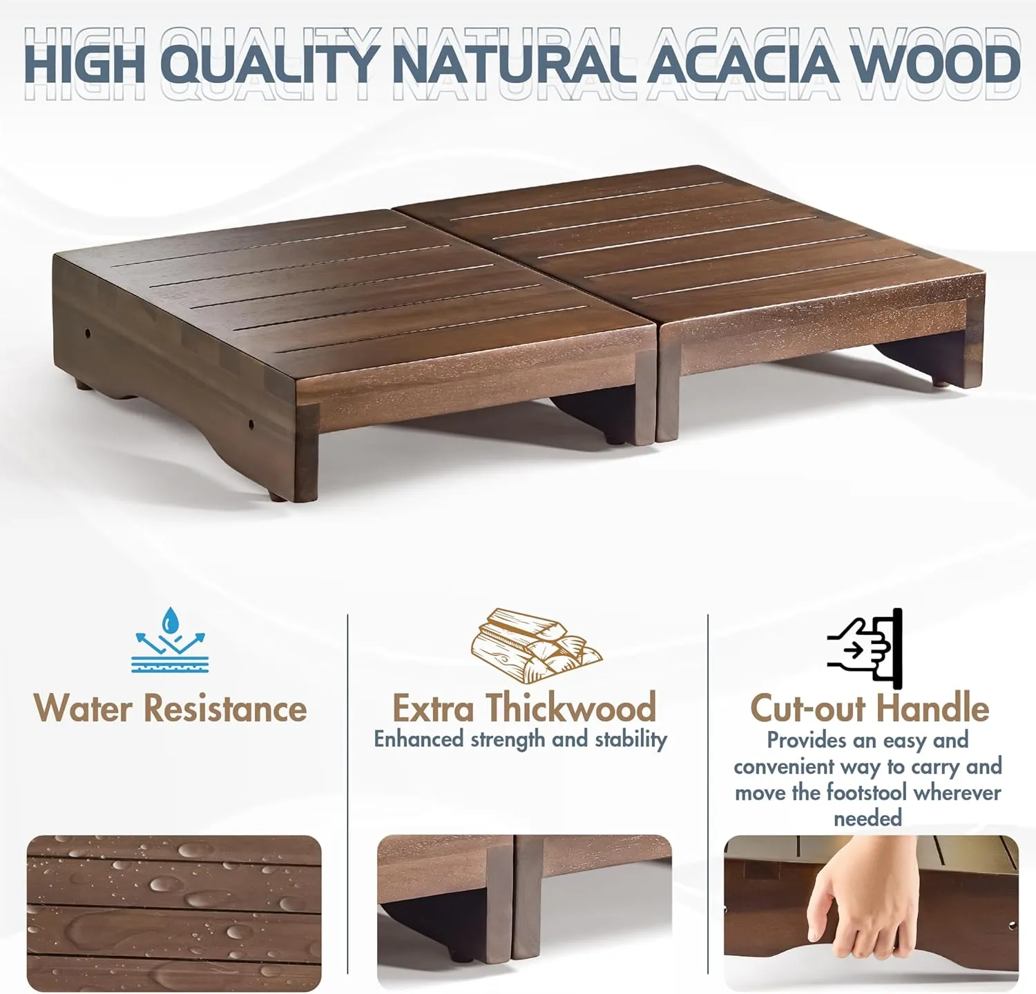 Wooden Platform Step Stool, 24.7" Step Platform for Adults & Elderly - Durable Mobility Stepping and Stair Assist Indoor & Outdoor, Heavy Duty/Non-Slip Step Stool for Handicap, Bedroom, Kitchen