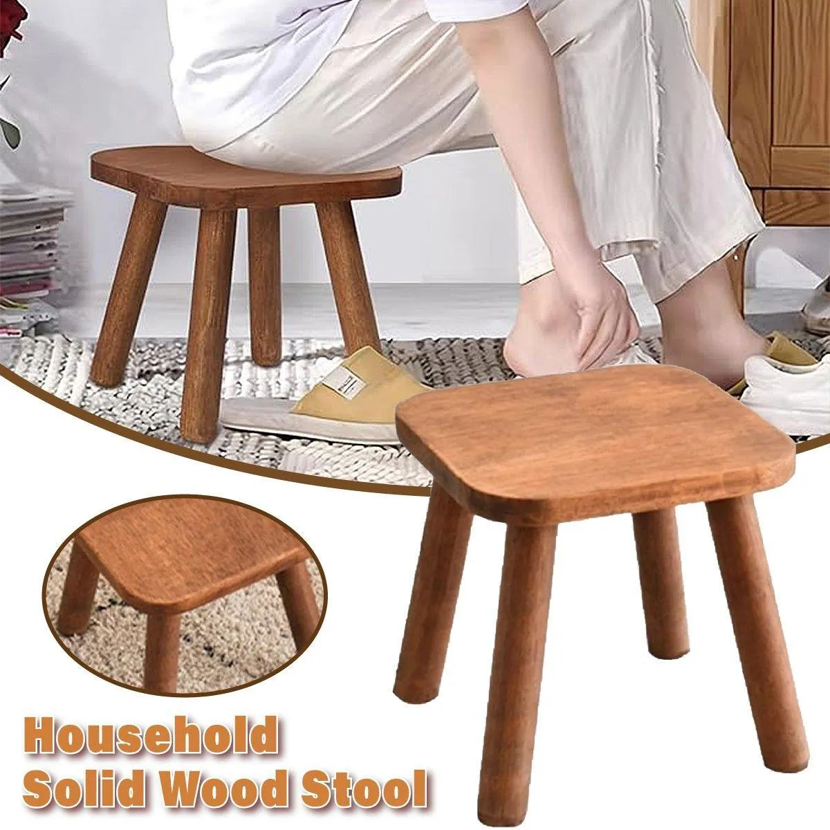 Wooden Short Stool for Kids Living Room Shoe Changing Stool Home Furniture Seat