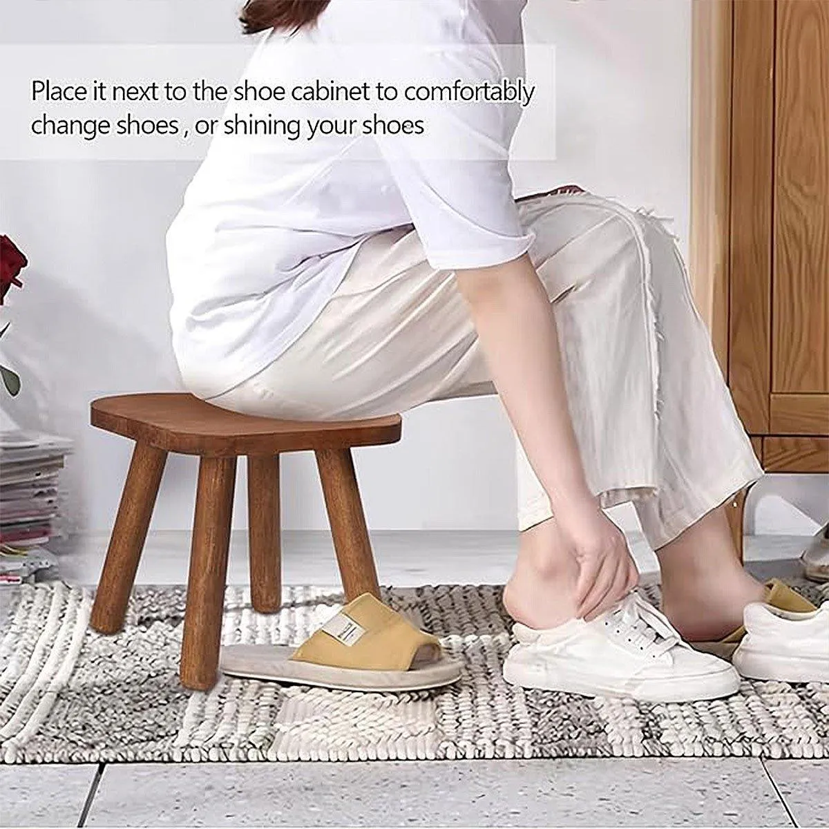 Wooden Short Stool for Kids Living Room Shoe Changing Stool Home Furniture Seat