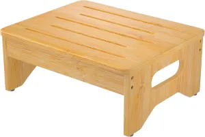 Wooden Toddler Step Stool for Adults & Kids, Non-Slip Rubber Feet, 6.5 Inch High, Lightweight Stepping Stool, 400 lbs Capacity, Bed Steps for High Beds, Bathroom & Kitchen, Bamboo