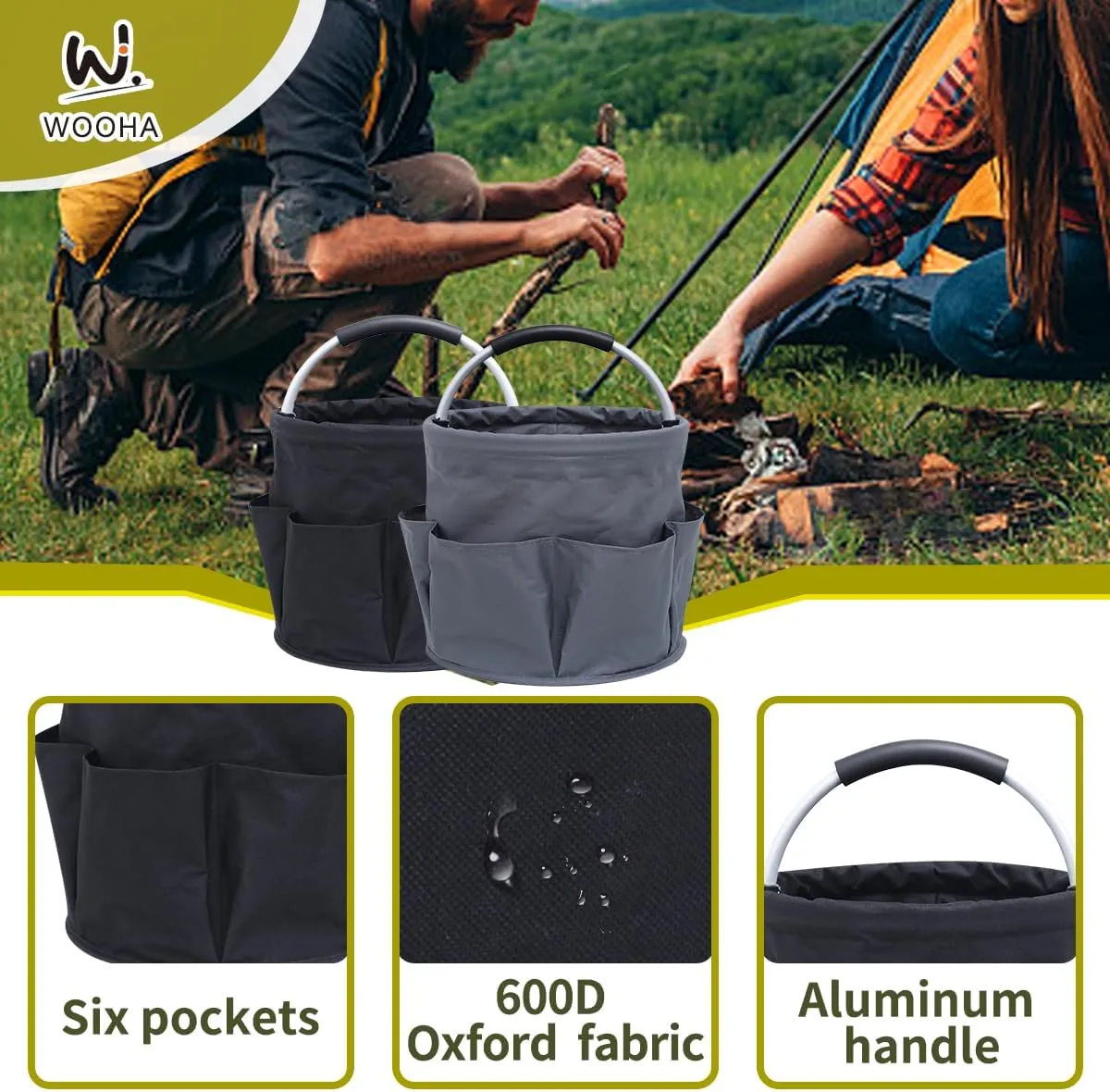 Wooha Tool Organizers Bag 34L Collapsible Tool Bag Laundry Organizer Outdoor Camping Garden Harvest Basket Home Bathroom Storage Bath Wash Bag（Black Grey）