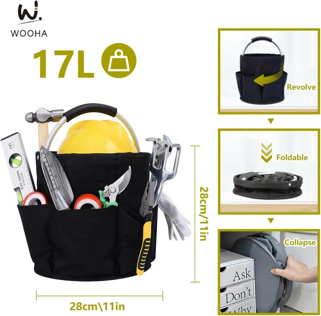 Wooha Tool Organizers Bag 34L Collapsible Tool Bag Laundry Organizer Outdoor Camping Garden Harvest Basket Home Bathroom Storage Bath Wash Bag（Black Grey）