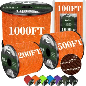 X XBEN Paracord Reflective 1000lb, 50/100/200/500/1000ft 4mm, 13 Strand Parachute Spool Cord, Heavy Duty Paracord Rope for Tent Camping, Fishing, Hiking, DIY Crafts & Survival Bracelet, Orange