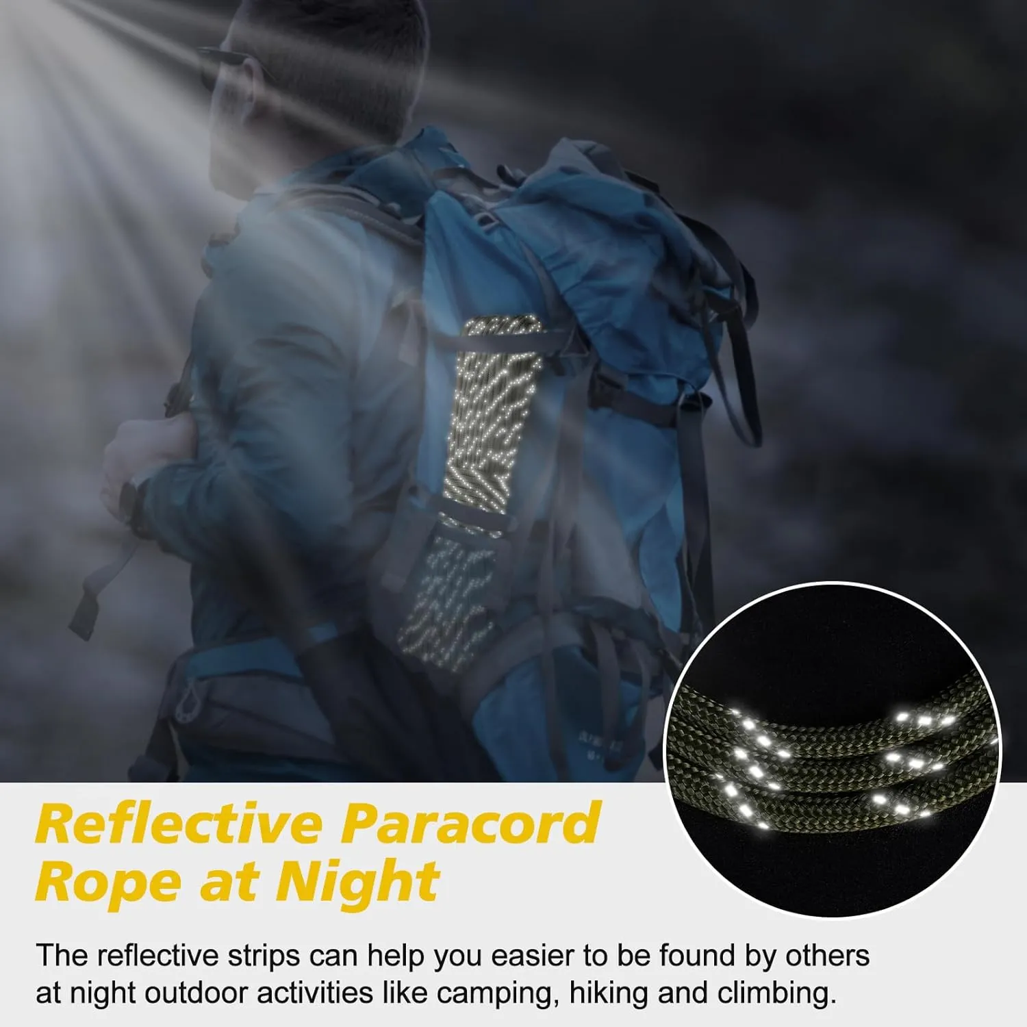 X XBEN Paracord Reflective 1000lb, 50/100/200/500/1000ft 4mm, 13 Strand Parachute Spool Cord, Survival Rope for Camping, Fishing, Hiking, Tent, Clothesline, DIY Crafts & Survival Bracelet, Neon Green