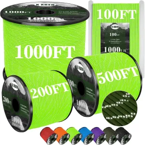 X XBEN Paracord Reflective 1000lb, 50/100/200/500/1000ft 4mm, 13 Strand Parachute Spool Cord, Survival Rope for Camping, Fishing, Hiking, Tent, Clothesline, DIY Crafts & Survival Bracelet, Neon Green