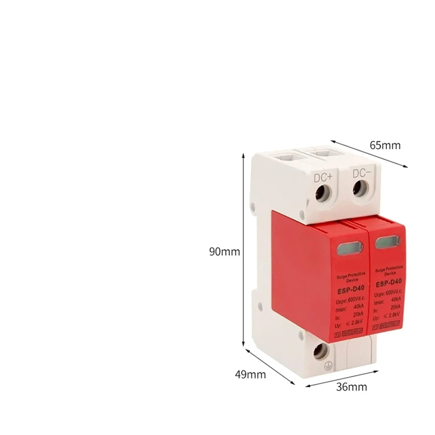 XIONGISOLAR ESP-04 2P Solar Photovoltaic Low Voltage Rail DC 600V 1000V 20KA-40KA Surge Protection Device Lightning Arrester SPD(2P 20-40KA 600V)