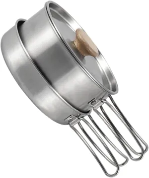 Yardwe Stainless Steel Camping Pan Heat Resistant Frying Pan Folding Handle Portable Cooking Pot Outdoor Cooking Utensil