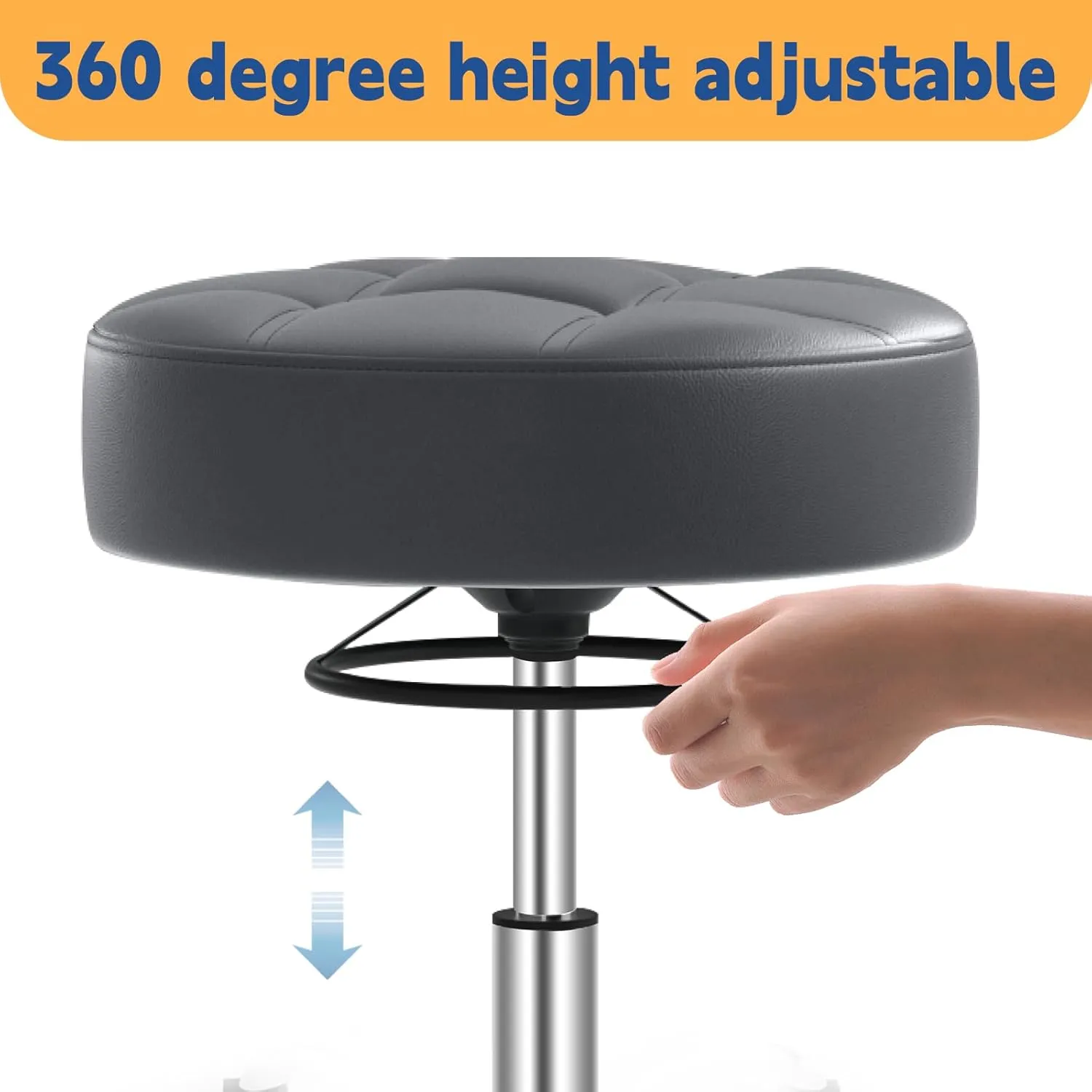 YEEZEE Rolling Stool Heavy Duty 400lb: Super Soft Seat Cushion,360° Swive,Height Adjustability,No Squeaky Noises,No Tip Over,New Upgraded Salon Stool Chair, Tattoo Facial Massage Spa Medical (Grey1)
