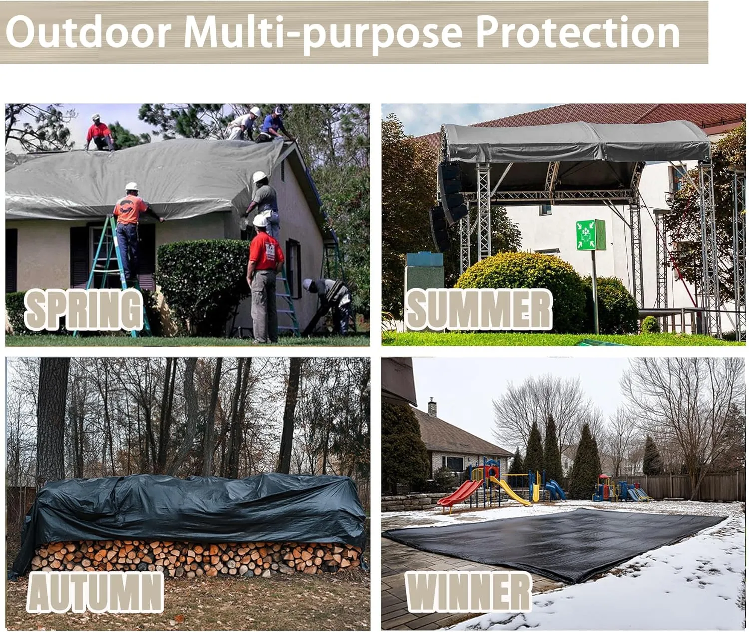 Yescom 20x24FT 14 Mil Heavy Duty Reinforced Poly Tarp Reversible Waterproof Tarpaulin Ground Sheet Cover Reversible Silver Black Tarps