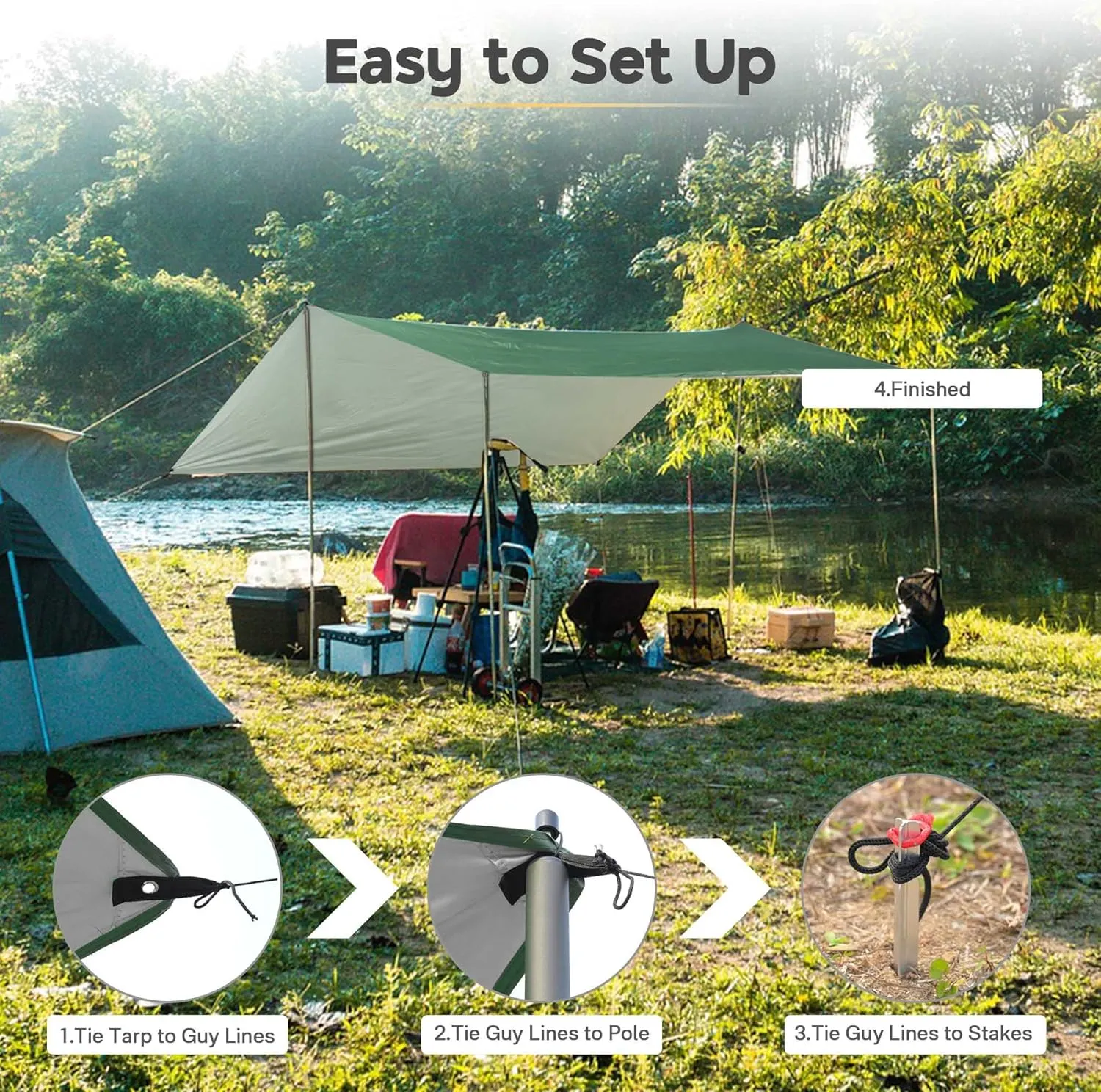 Yescom Hammock Rain Fly Waterproof Tent Tarp, 210D Oxford, UV Protection and PU3000mm Lightweight Shelter Canopy Including Accessories for Camping, Backpacking and Outdoor Adventure (Green-10x13FT)