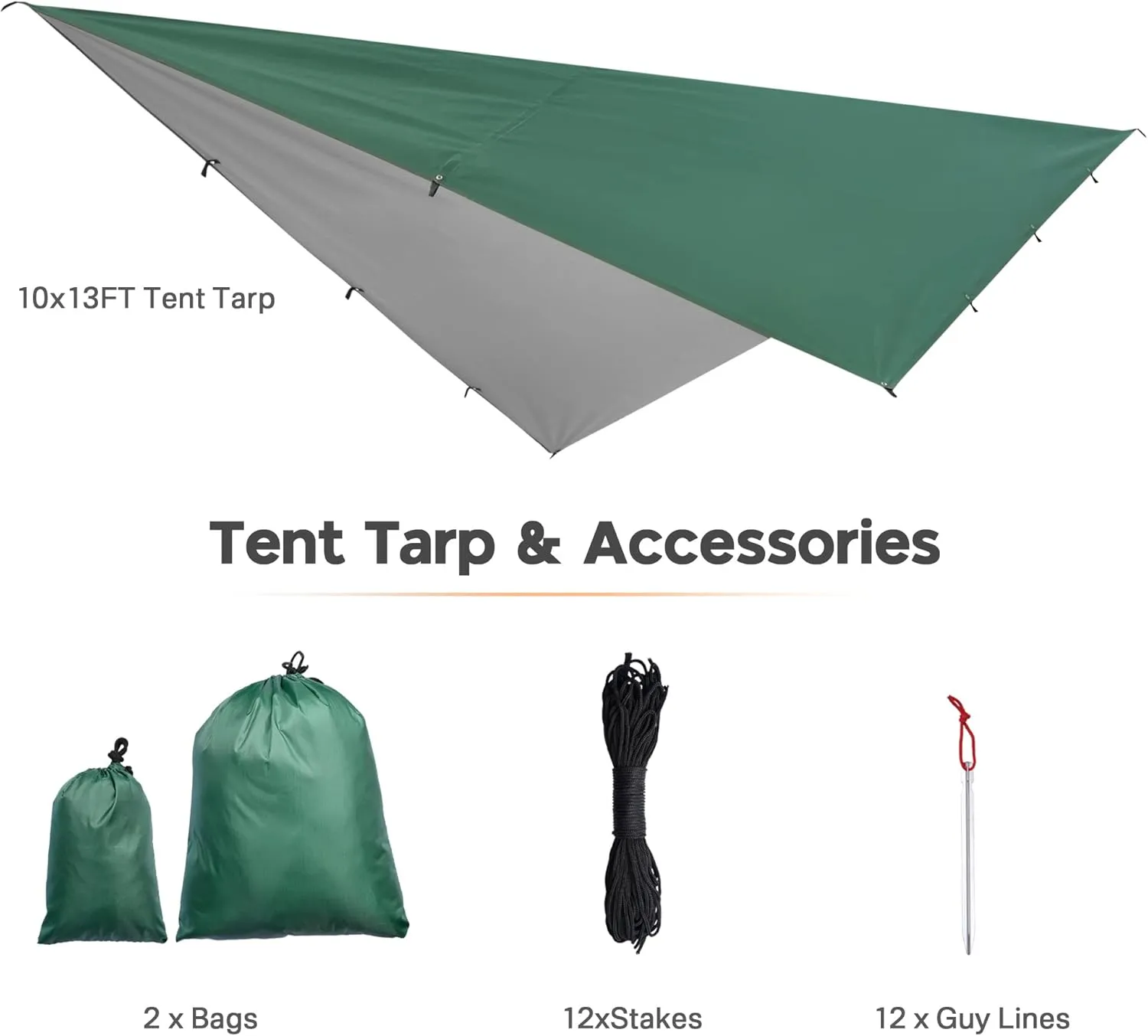 Yescom Hammock Rain Fly Waterproof Tent Tarp, 210D Oxford, UV Protection and PU3000mm Lightweight Shelter Canopy Including Accessories for Camping, Backpacking and Outdoor Adventure (Green-10x13FT)
