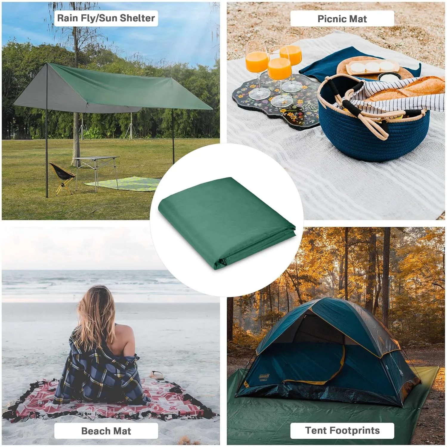 Yescom Hammock Rain Fly Waterproof Tent Tarp, 210D Oxford, UV Protection and PU3000mm Lightweight Shelter Canopy Including Accessories for Camping, Backpacking and Outdoor Adventure (Green-10x13FT)