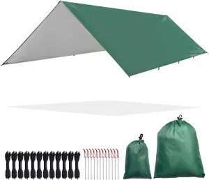 Yescom Hammock Rain Fly Waterproof Tent Tarp, 210D Oxford, UV Protection and PU3000mm Lightweight Shelter Canopy Including Accessories for Camping, Backpacking and Outdoor Adventure (Green-10x13FT)