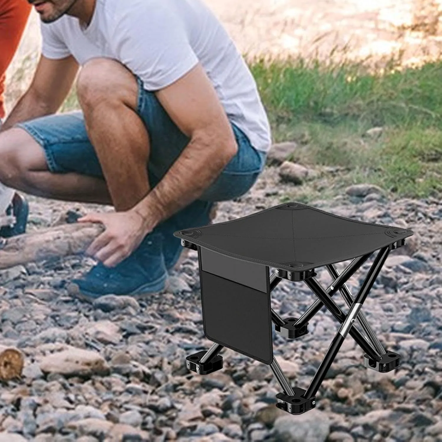 Yiju Folding Camping Stool Recliner Foot Rest Strong Load Bearing Portable Small Foldable Chair for Hiking Travel BBQ Backpacking, Black, 28cmx28cmx23cm