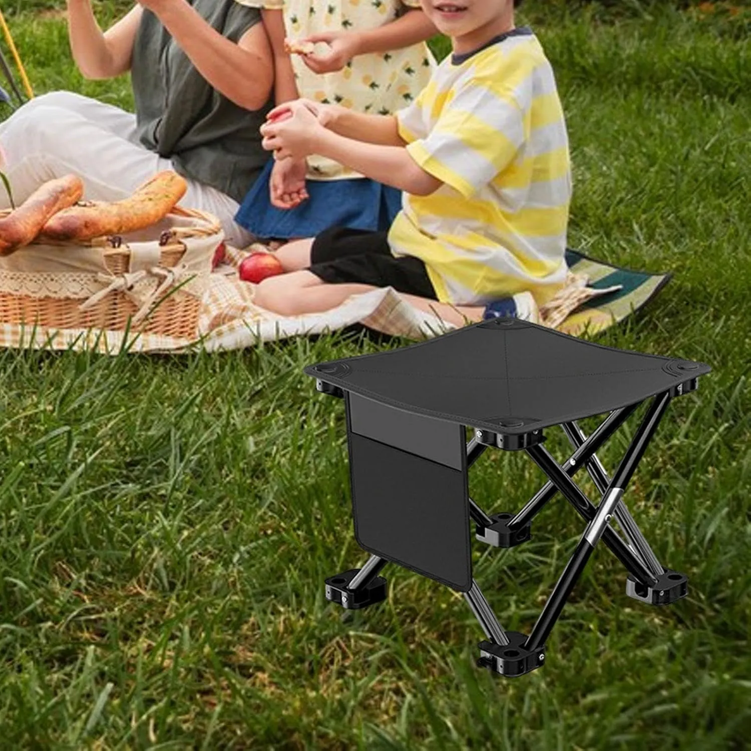 Yiju Folding Camping Stool Recliner Foot Rest Strong Load Bearing Portable Small Foldable Chair for Hiking Travel BBQ Backpacking, Black, 28cmx28cmx23cm