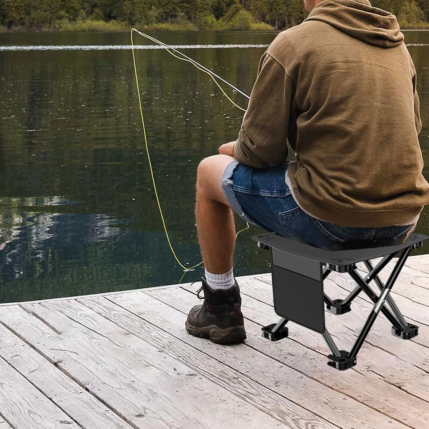 Yiju Folding Camping Stool Recliner Foot Rest Strong Load Bearing Portable Small Foldable Chair for Hiking Travel BBQ Backpacking, Black, 28cmx28cmx23cm