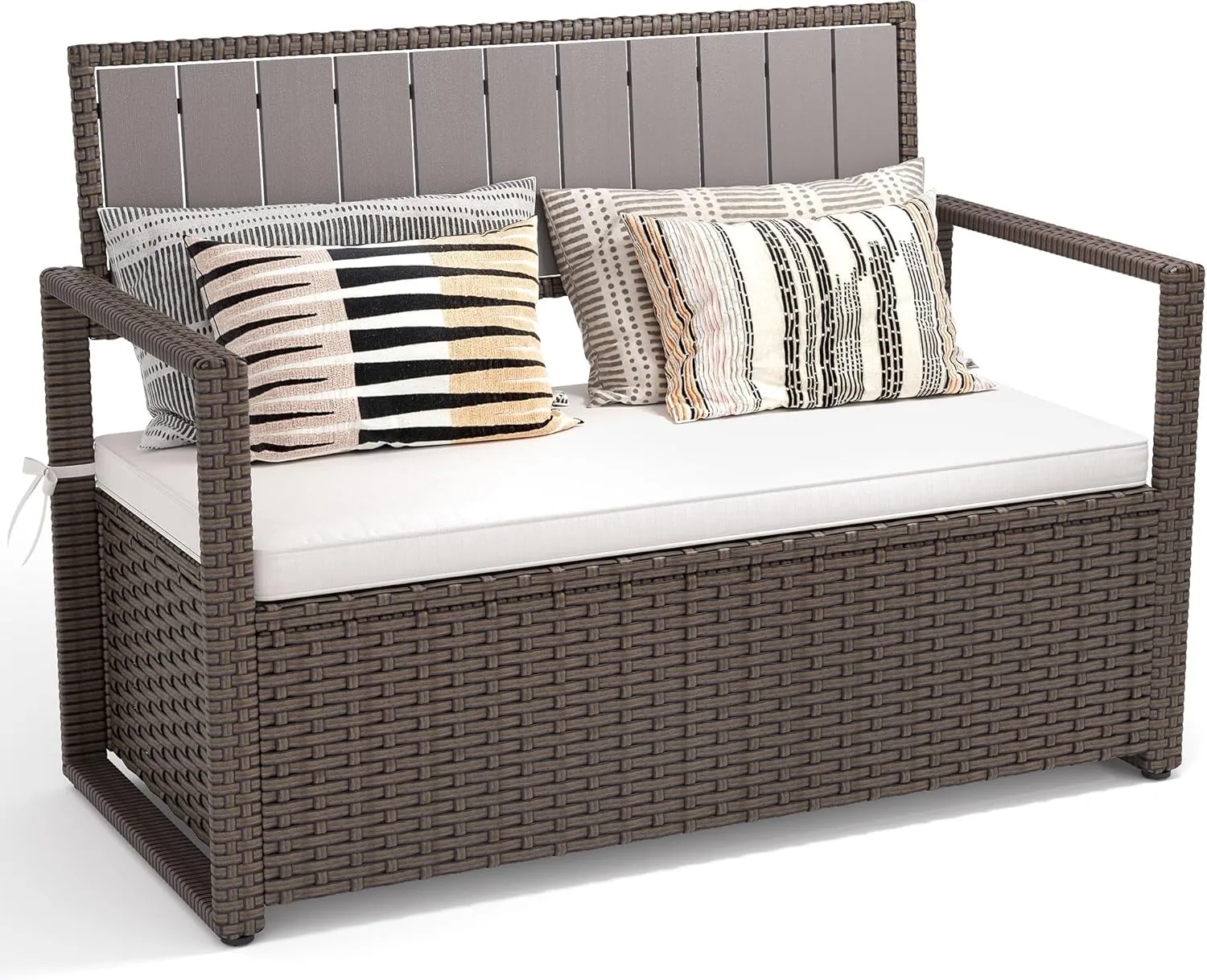 YITAHOME 70 Gallon All-Weather PE Rattan Storage Bench, Waterproof Deck Box Seat for Patio Furniture, Outdoor Cushions, Pool & Garden Tools, Brown