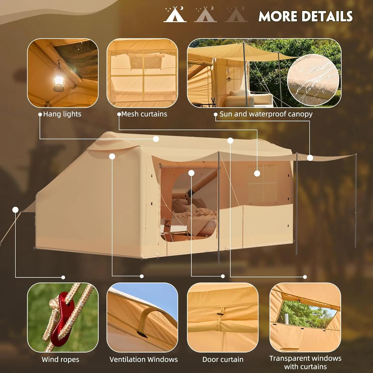 Yoleny 4/6/8/10/12 Person Inflatable Camping Tent with Extended Canopy, Mesh Windows & Pump, 4 Season Glamping Tent with 1-2 Room, Upgraded Waterproof Oxford, Easy Setup