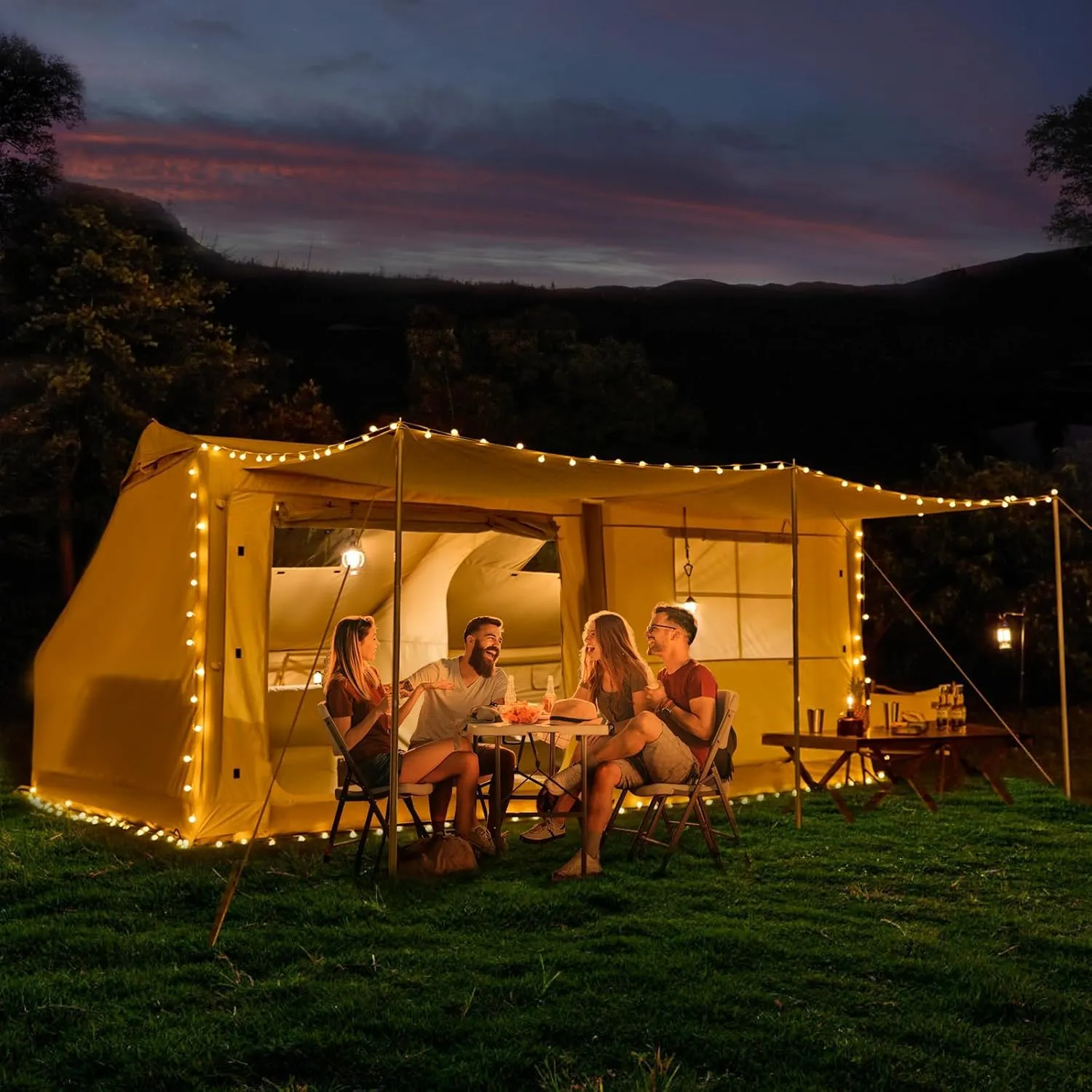 Yoleny 4/6/8/10/12 Person Inflatable Camping Tent with Extended Canopy, Mesh Windows & Pump, 4 Season Glamping Tent with 1-2 Room, Upgraded Waterproof Oxford, Easy Setup