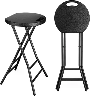 YOMT Folding Stools for Adults Portable, Backless 24 inch Folding Bar Stools, Heavy Duty Foldable Stools with Handle for Kitchen Counter Room Home Camping Indoor Outdoor, Set of 2
