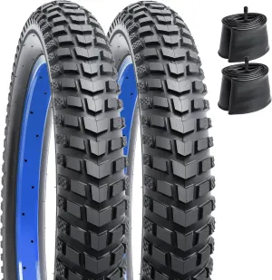YUNSCM 2-PCS 20/24" Fat E-Bike Tires 20x3.0 (76-406)/24x3.0(76-507) and 20/24" Heavy Duty Fat Bike Tubes Schrader Valve Fat E-Bike All-Terrain Directional Tread Bicycle Tires and Tubes