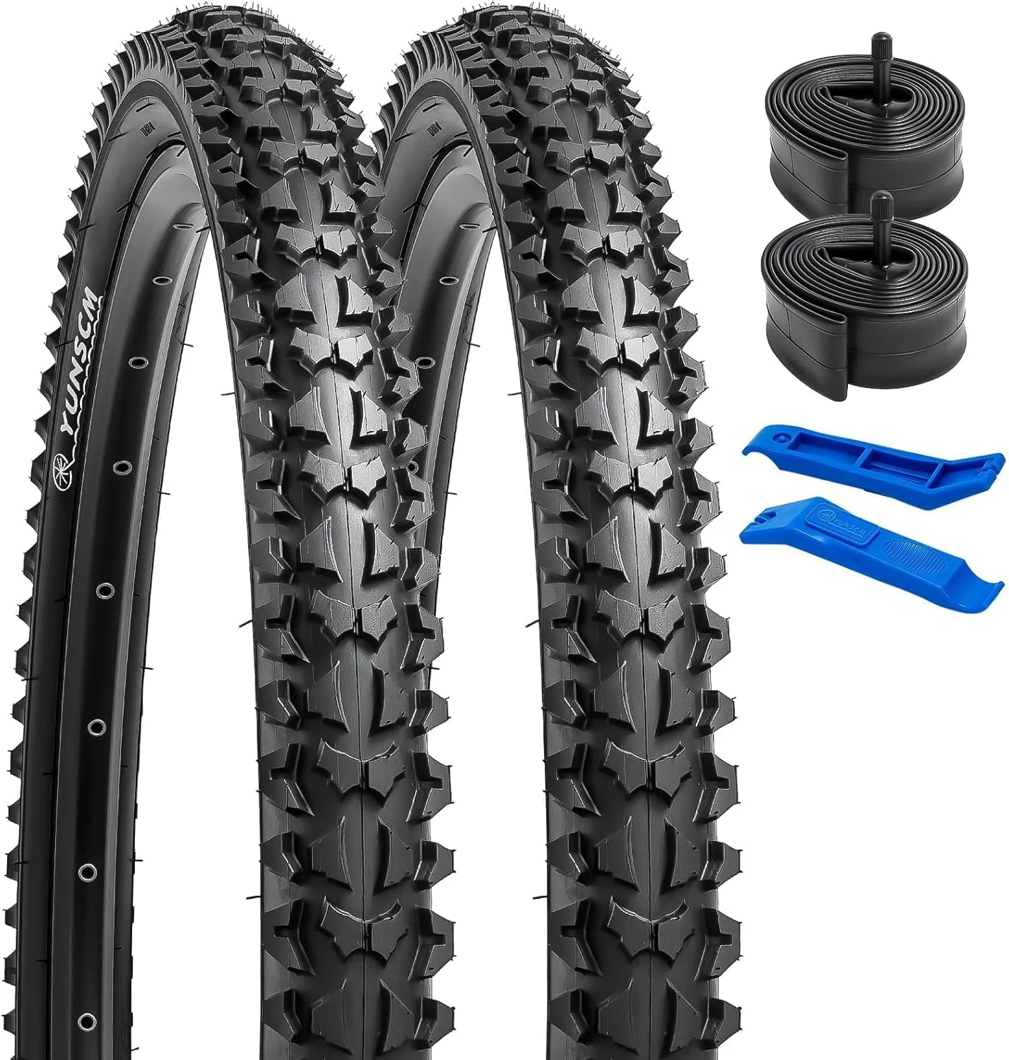 YUNSCM 2-PCS 26" Mountain Bike Tires 26x2.125/57-559 60TPI and 26" Bike Tubes Compatible with Off Road Bike 26x2.0 26x2.10 26 x 2.125 26x2.15 Bicycle Bike Tires and Tubes (Y-413)