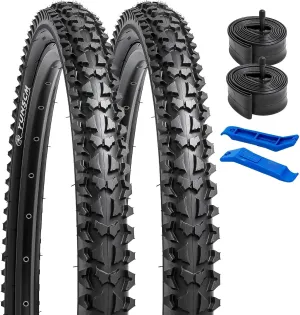 YUNSCM 2-PCS 26" Mountain Bike Tires 26x2.125/57-559 60TPI and 26" Bike Tubes Compatible with Off Road Bike 26x2.0 26x2.10 26 x 2.125 26x2.15 Bicycle Bike Tires and Tubes (Y-413)