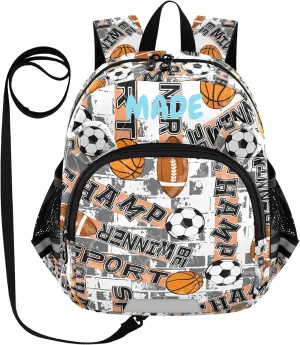 ZAZYXTJ Personalized Basketball Football Ball Kids Backpack for Boys Girls Toddler School Bag with Chest Strap Ears Preschool Backpack 3-6 Years Old