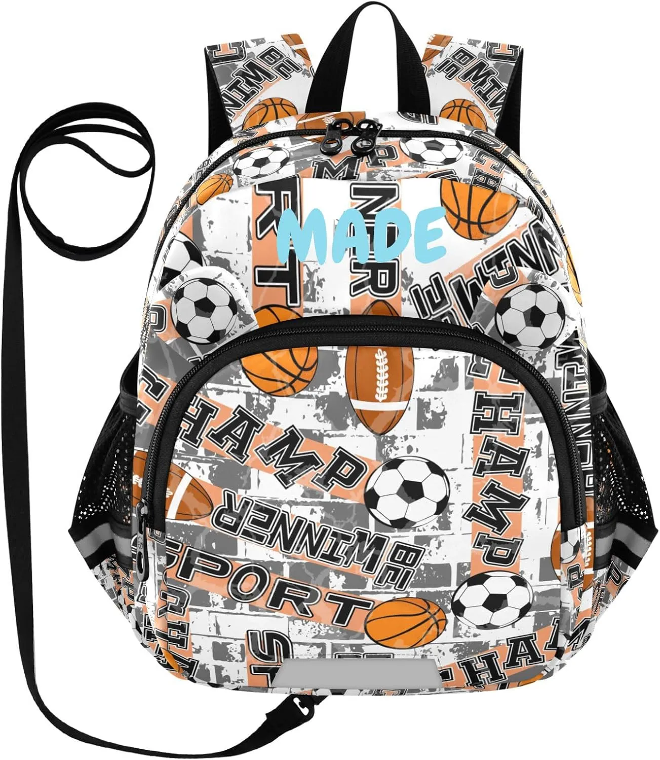 ZAZYXTJ Personalized Basketball Football Ball Kids Backpack for Boys Girls Toddler School Bag with Chest Strap Ears Preschool Backpack 3-6 Years Old