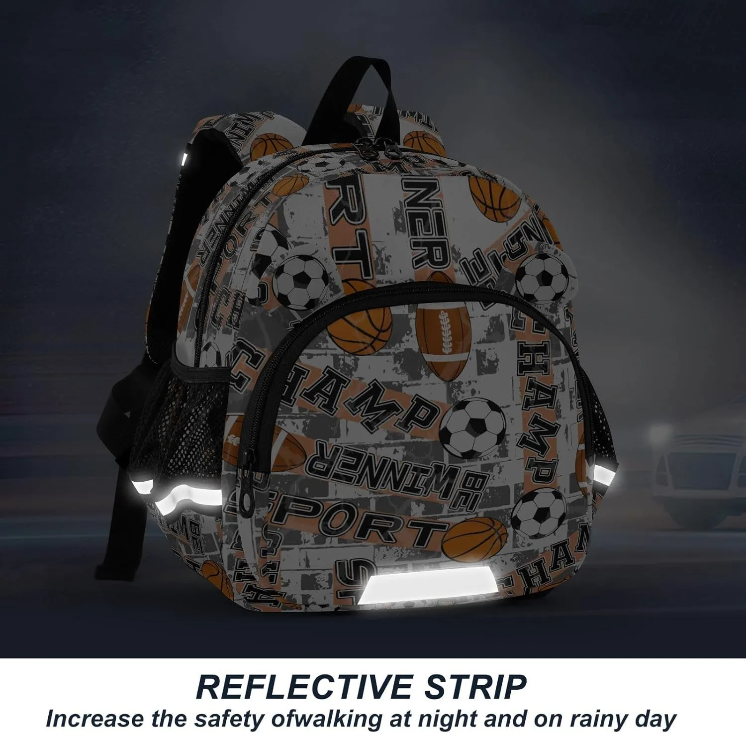 ZAZYXTJ Personalized Basketball Football Ball Kids Backpack for Boys Girls Toddler School Bag with Chest Strap Ears Preschool Backpack 3-6 Years Old