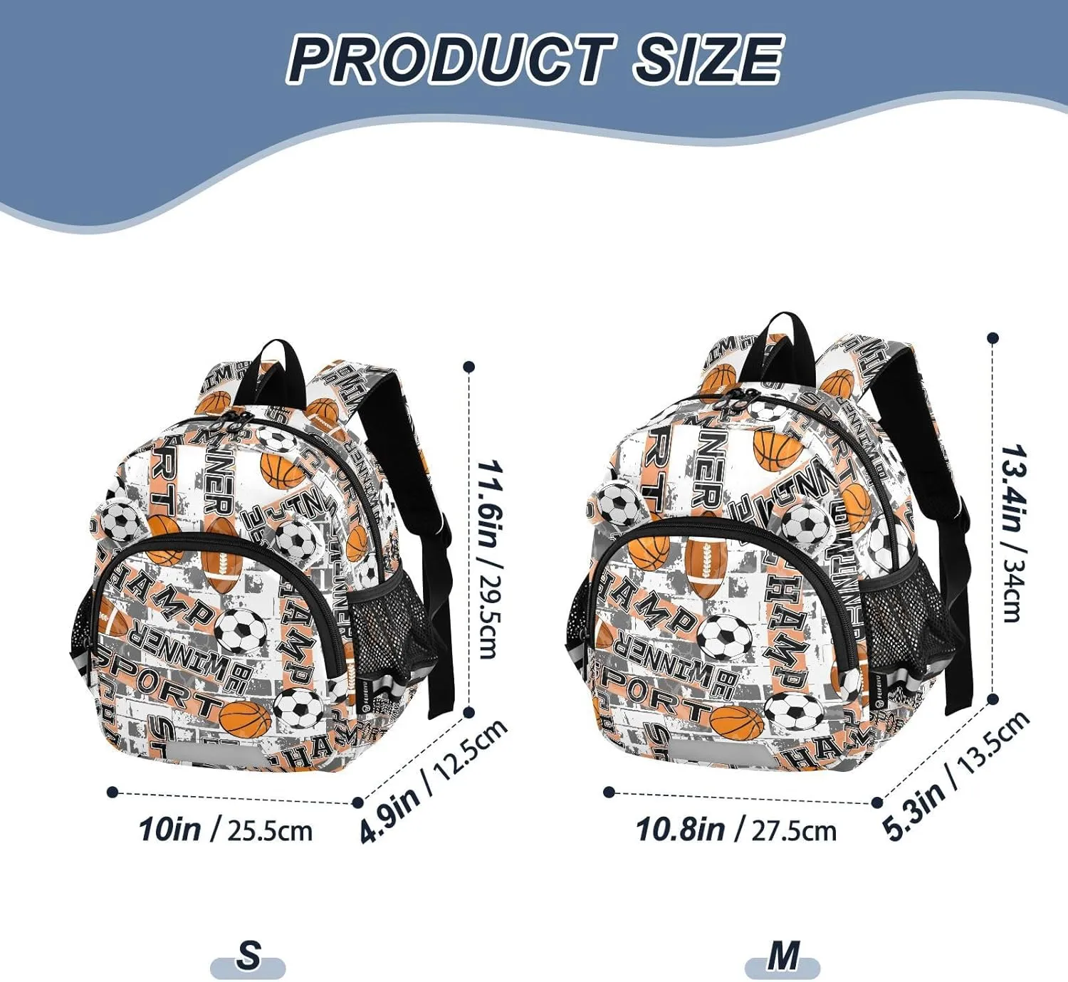 ZAZYXTJ Personalized Basketball Football Ball Kids Backpack for Boys Girls Toddler School Bag with Chest Strap Ears Preschool Backpack 3-6 Years Old