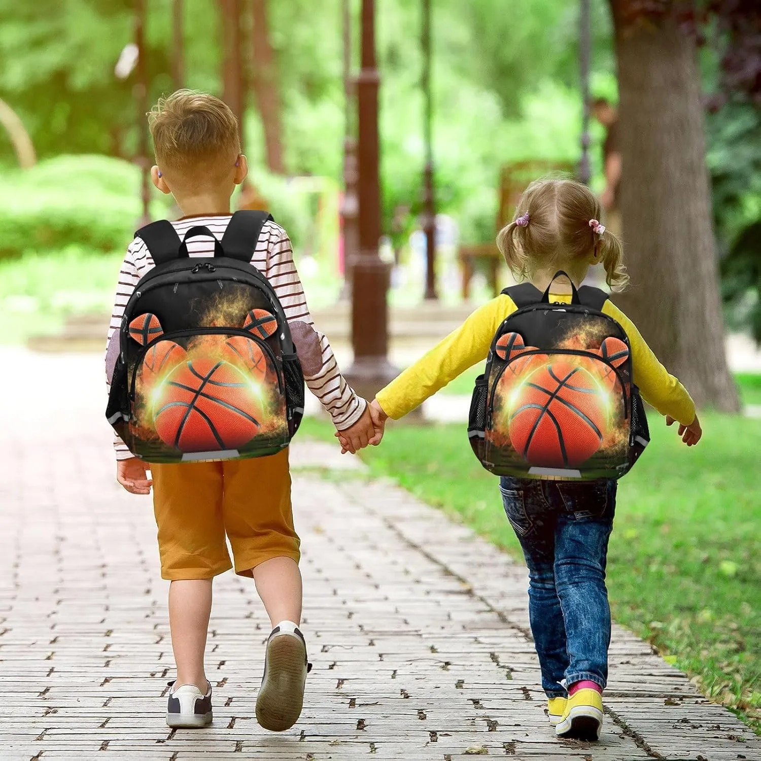 ZAZYXTJ Personalized Basketball Kids Backpack for Boys Girls Toddler School Bag with Chest Strap Ears Preschool Backpack 3-6 Years Old