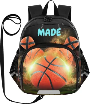 ZAZYXTJ Personalized Basketball Kids Backpack for Boys Girls Toddler School Bag with Chest Strap Ears Preschool Backpack 3-6 Years Old