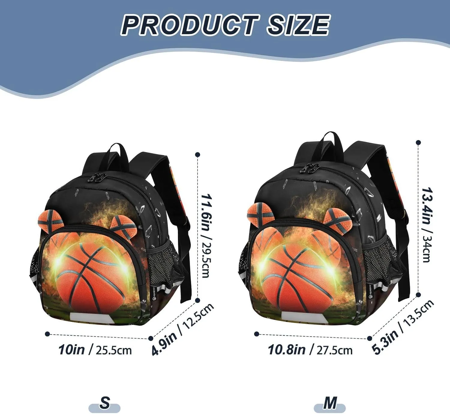ZAZYXTJ Personalized Basketball Kids Backpack for Boys Girls Toddler School Bag with Chest Strap Ears Preschool Backpack 3-6 Years Old
