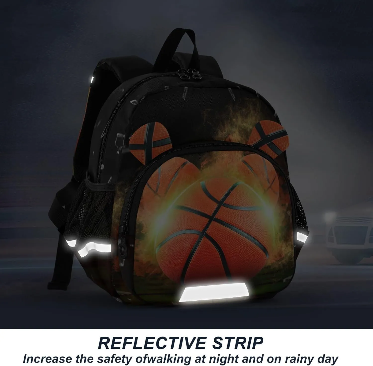 ZAZYXTJ Personalized Basketball Kids Backpack for Boys Girls Toddler School Bag with Chest Strap Ears Preschool Backpack 3-6 Years Old