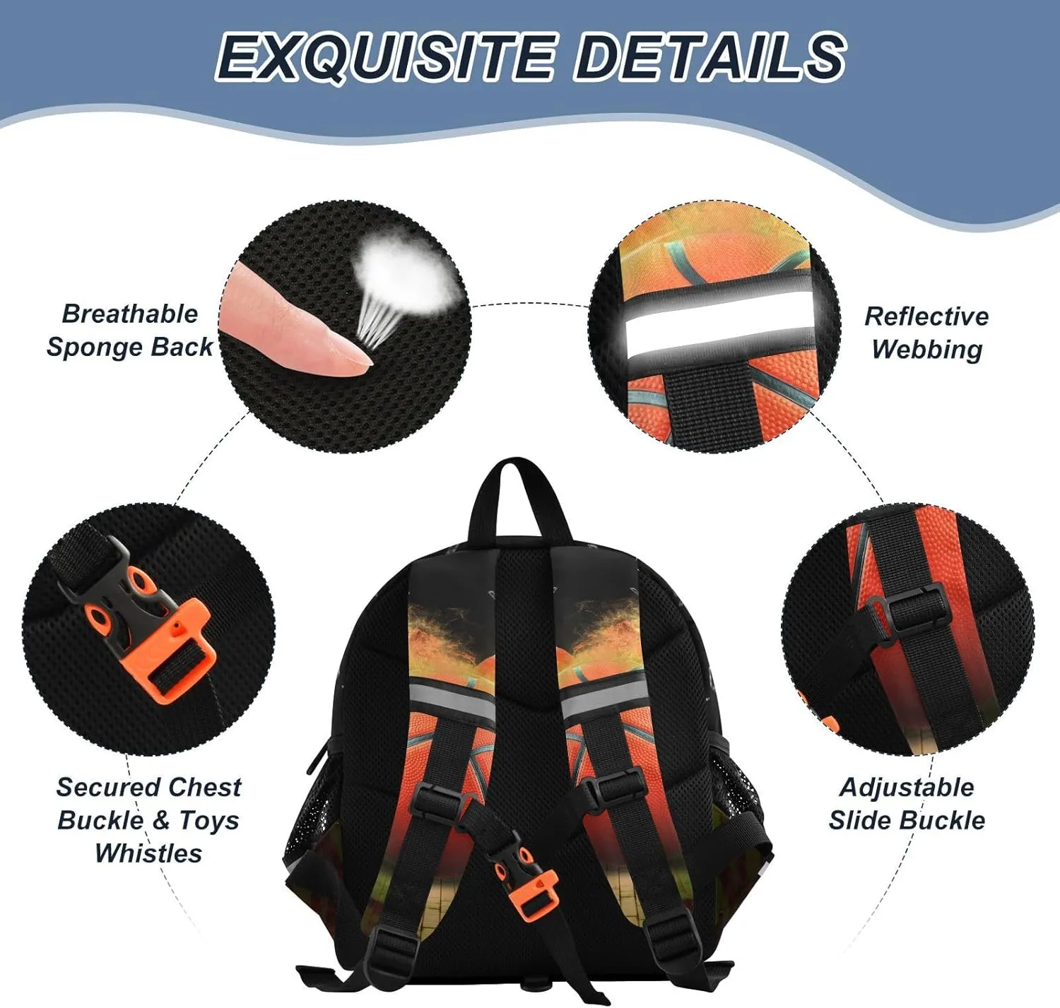 ZAZYXTJ Personalized Basketball Kids Backpack for Boys Girls Toddler School Bag with Chest Strap Ears Preschool Backpack 3-6 Years Old